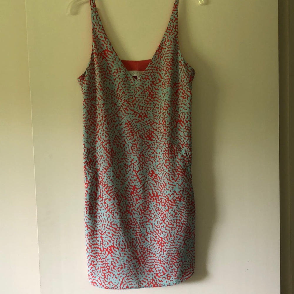 Wayf dress with pockets medium coral and blue